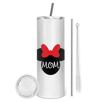 mini mom, Eco friendly ποτήρι θερμό (tumbler) από ανοξείδωτο ατσάλι 600ml, με μεταλλικό καλαμάκι & βούρτσα καθαρισμού