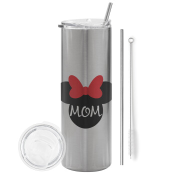 mini mom, Tumbler stainless steel Silver 600ml, with metal straw & cleaning brush