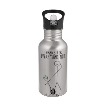 Thanks for everything mom, Water bottle Silver with straw, stainless steel 500ml