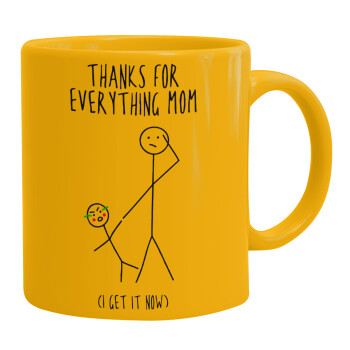 Thanks for everything mom, Ceramic coffee mug yellow, 330ml