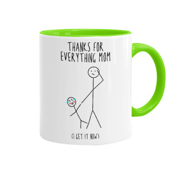 Thanks for everything mom, Mug colored light green, ceramic, 330ml