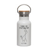 Metallic thermos (Stainless steel) White with wooden lid (bamboo), double-walled, 350ml