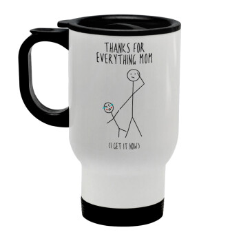 Thanks for everything mom, Stainless steel travel mug with lid, double wall white 450ml