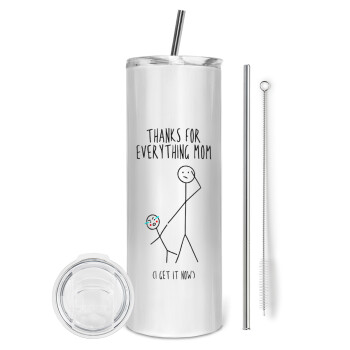 Thanks for everything mom, Eco friendly ποτήρι θερμό (tumbler) από ανοξείδωτο ατσάλι 600ml, με μεταλλικό καλαμάκι & βούρτσα καθαρισμού