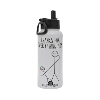 Thanks for everything mom, Metal mug thermo White with Straw and Spout Lid (Stainless steel), double wall, 950ml