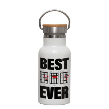 Best DAD Ever guitar chords, Metallic thermos (Stainless steel) White with wooden lid (bamboo), double-walled, 350ml