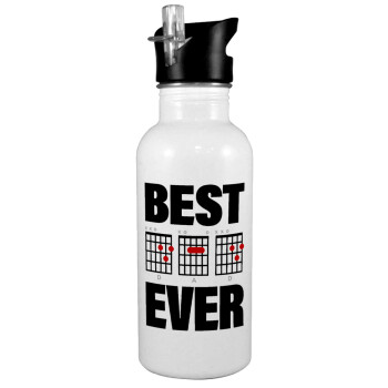 Best DAD Ever guitar chords, White water bottle with straw, stainless steel 600ml