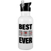 White water bottle with straw, stainless steel 600ml