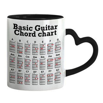 Guitar tabs, Mug heart black handle, ceramic, 330ml