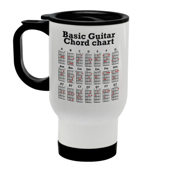 Guitar tabs, Stainless steel travel mug with lid, double wall white 450ml
