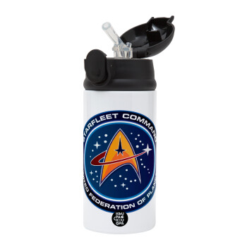 Starfleet command, Children's hot water bottle, stainless steel, with safety straw, Black (360ml) BPA-FREE