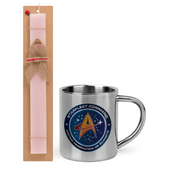 Starfleet command, Easter Set, metallic thermal cup (300ml) & aromatic flat Easter candle (30cm) (PINK)