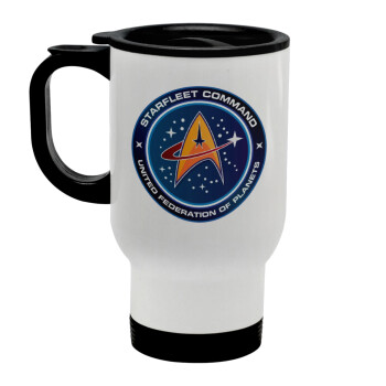 Starfleet command, Stainless steel travel mug with lid, double wall white 450ml