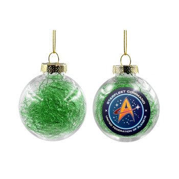 Starfleet command, Transparent Christmas tree ball ornament with green filling 8cm