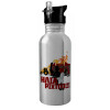 Water bottle Silver with straw, stainless steel 600ml