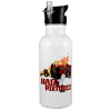 White water bottle with straw, stainless steel 600ml