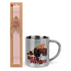 Easter Set, metallic thermal cup (300ml) & aromatic flat Easter candle (30cm) (PINK)