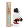 Easter Set, metallic aluminum water bottle (500ml) & scented flat candle (30cm) (TURQUOISE)