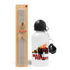 Easter Set, metallic aluminum water bottle (500ml) & aromatic flat Easter candle (30cm) (GRAY)