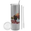 Eco friendly stainless steel Silver tumbler 600ml, with metal straw & cleaning brush