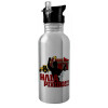 Water bottle Silver with straw, stainless steel 600ml