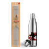 Easter Set, metallic stainless thermos flask (500ml) & scented flat Easter candle (30cm) (GRAY)