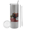 Tumbler stainless steel Silver 600ml, with metal straw & cleaning brush