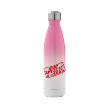 Best employee of the year, Metal mug thermos Pink/White (Stainless steel), double wall, 500ml