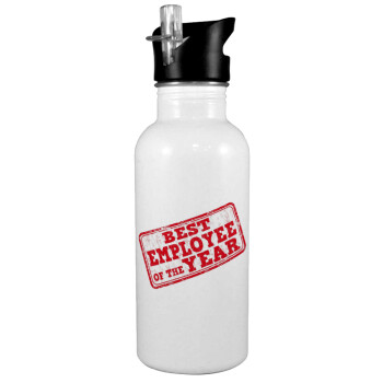 Best employee of the year, White water bottle with straw, stainless steel 600ml