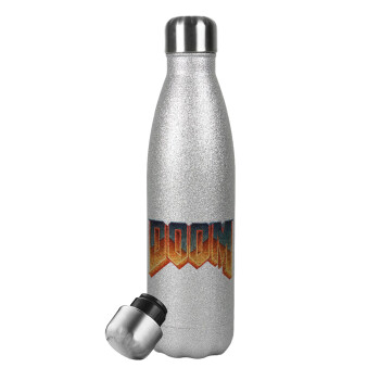 DOOM, Μεταλλικό παγούρι θερμός Glitter Aσημένιο (Stainless steel), διπλού τοιχώματος, 500ml