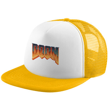 DOOM, Adult Soft Trucker Hat with Yellow/White Mesh (POLYESTER, ADULT, UNISEX, ONE SIZE)