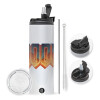 Travel Tumbler θερμό με διπλό καπάκι, μεταλλικό καλαμάκι και βούρτσα καθαρισμού (Ανωξείδωτο 304 Food grade, BPA free, 600ml)