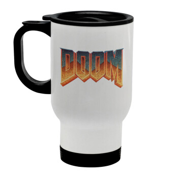 DOOM, Stainless steel travel mug with lid, double wall white 450ml