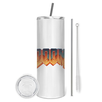 DOOM, Tumbler ποτήρι θερμό από ανοξείδωτο ατσάλι 600ml, με μεταλλικό καλαμάκι & βούρτσα καθαρισμού