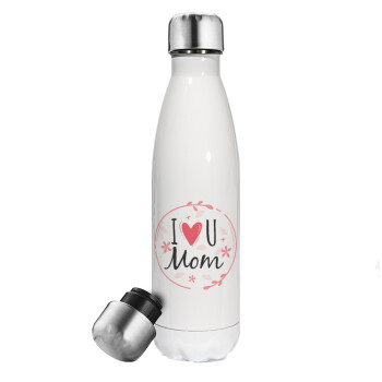 I Love you Mom pink, Metal mug thermos White (Stainless steel), double wall, 500ml