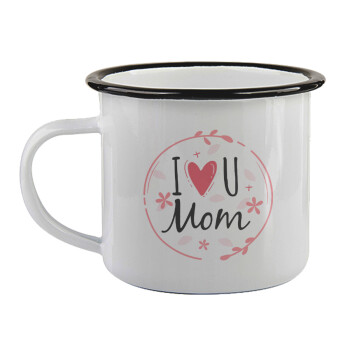 I Love you Mom pink, Κούπα εμαγιέ με μαύρο χείλος 360ml