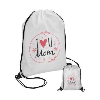 I Love you Mom pink, Τσάντα πουγκί με μαύρα κορδόνια (1 τεμάχιο)