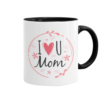 I Love you Mom pink, Mug colored black, ceramic, 330ml