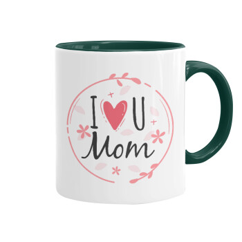 I Love you Mom pink, Κούπα χρωματιστή πράσινη, κεραμική, 330ml