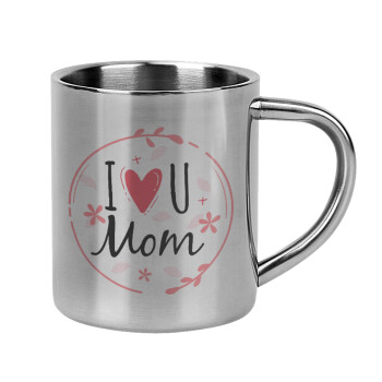 I Love you Mom pink, Mug Stainless steel double wall 300ml