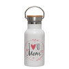 Metallic thermos (Stainless steel) White with wooden lid (bamboo), double-walled, 350ml