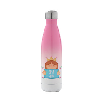 Best mom Princess, Metal mug thermos Pink/White (Stainless steel), double wall, 500ml