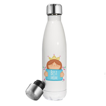 Best mom Princess, Metal mug thermos White (Stainless steel), double wall, 500ml