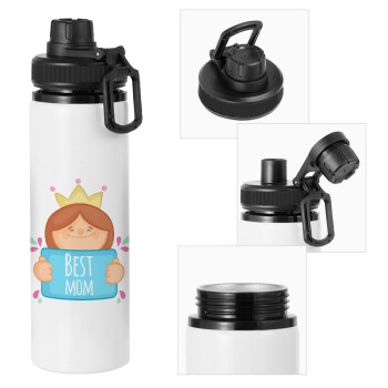 Best mom Princess, Metal water bottle with safety cap, aluminum 850ml