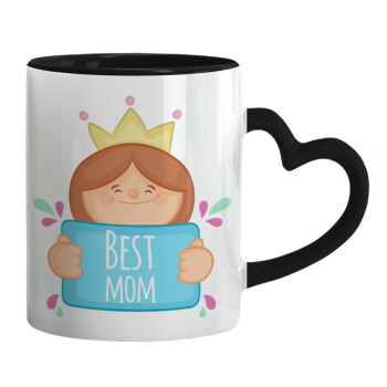 Best mom Princess, Κούπα καρδιά χερούλι μαύρη, κεραμική, 330ml