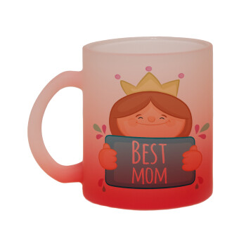 Best mom Princess, Κούπα γυάλινη δίχρωμη με βάση το κόκκινο ματ, 330ml
