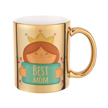 Best mom Princess, Κούπα κεραμική, χρυσή καθρέπτης, 330ml