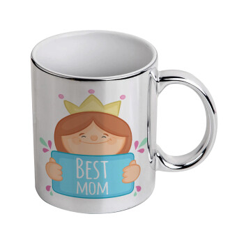 Best mom Princess, Κούπα κεραμική, ασημένια καθρέπτης, 330ml
