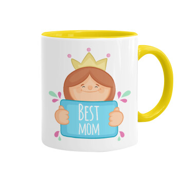 Best mom Princess, Κούπα χρωματιστή κίτρινη, κεραμική, 330ml