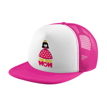 The Best Mom Queen, Child's Soft Trucker Hat with Pink/White Mesh (POLYESTER, CHILD, ONE SIZE)